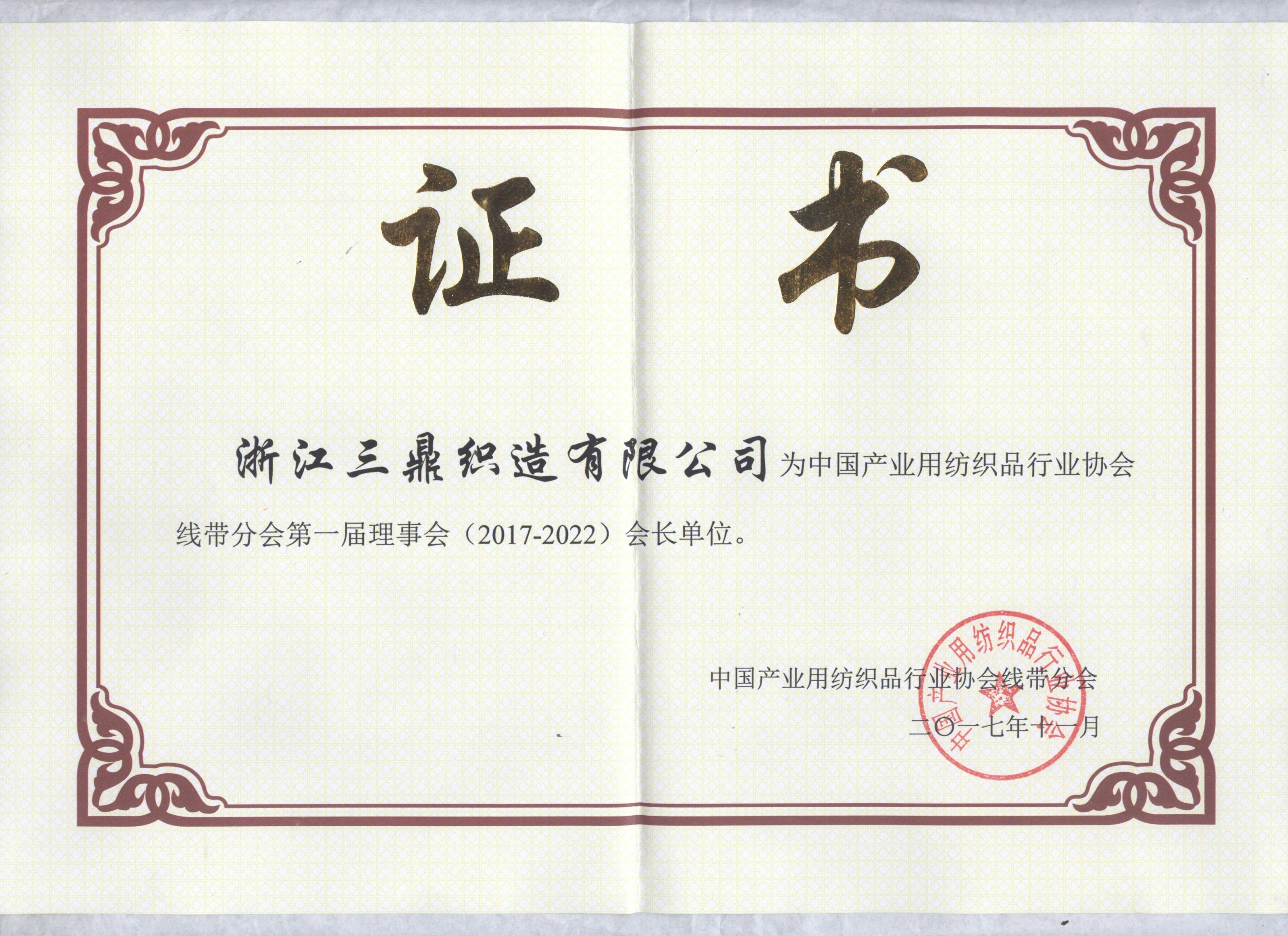 行業(yè)協(xié)會(huì)會(huì)長(zhǎng)單位證書